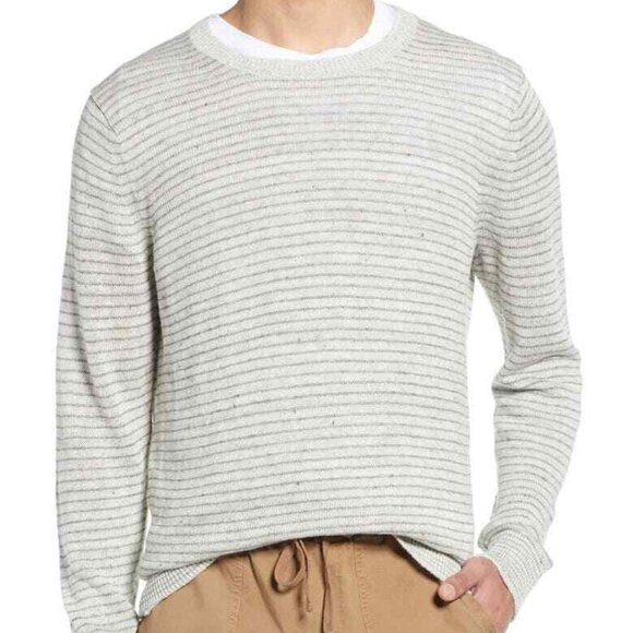 Goodthread Cotton Sweater Men's xL Gray Striped Waffle Knit Crew Neck Pullover - Picture 1 of 11